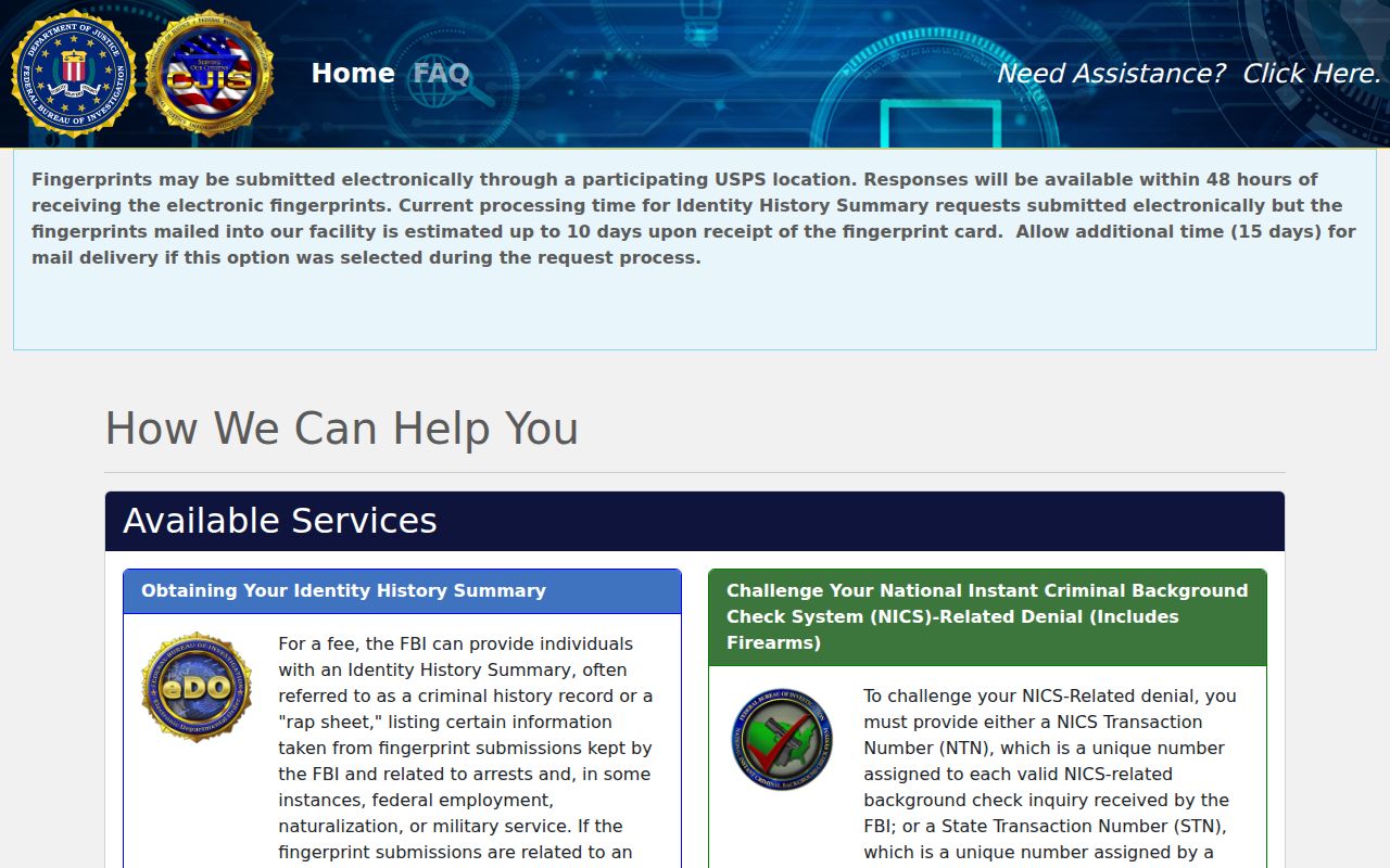 Montgomery County criminal history FBI self record request portal