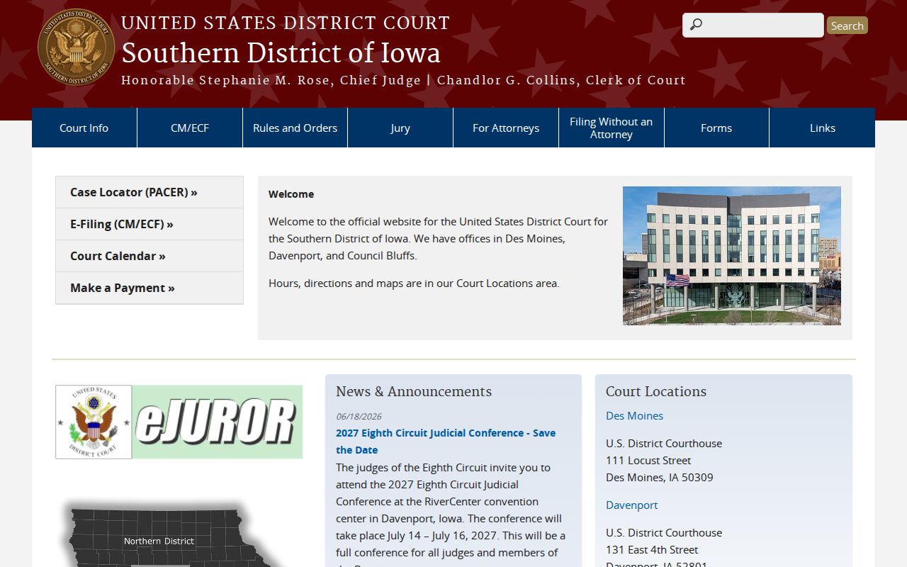 Southern District of Iowa court serving Montgomery County federal criminal cases