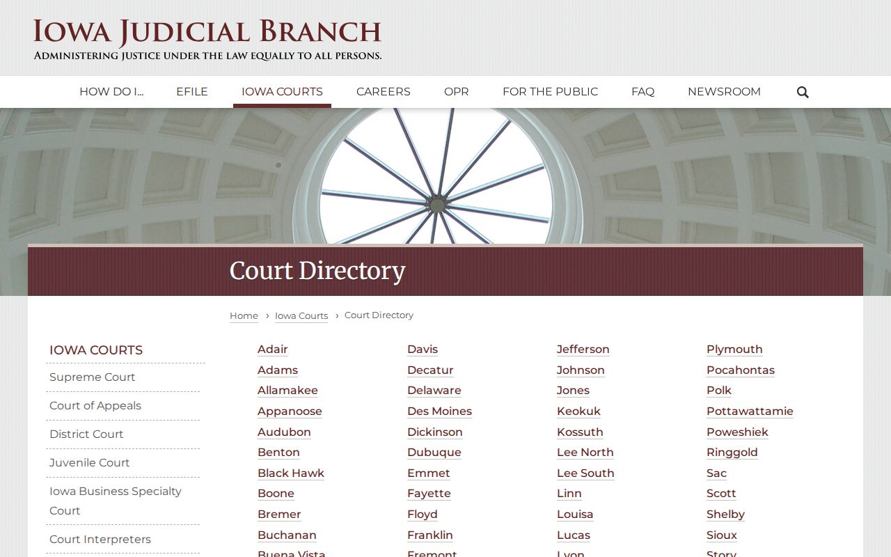 Iowa court directory for Red Oak criminal records