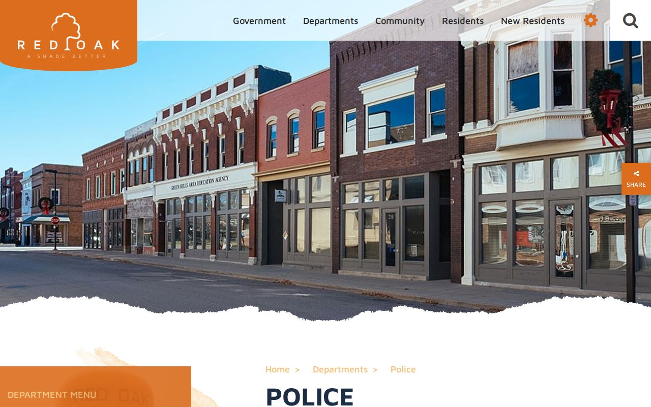Red Oak criminal records contact page for the police department
