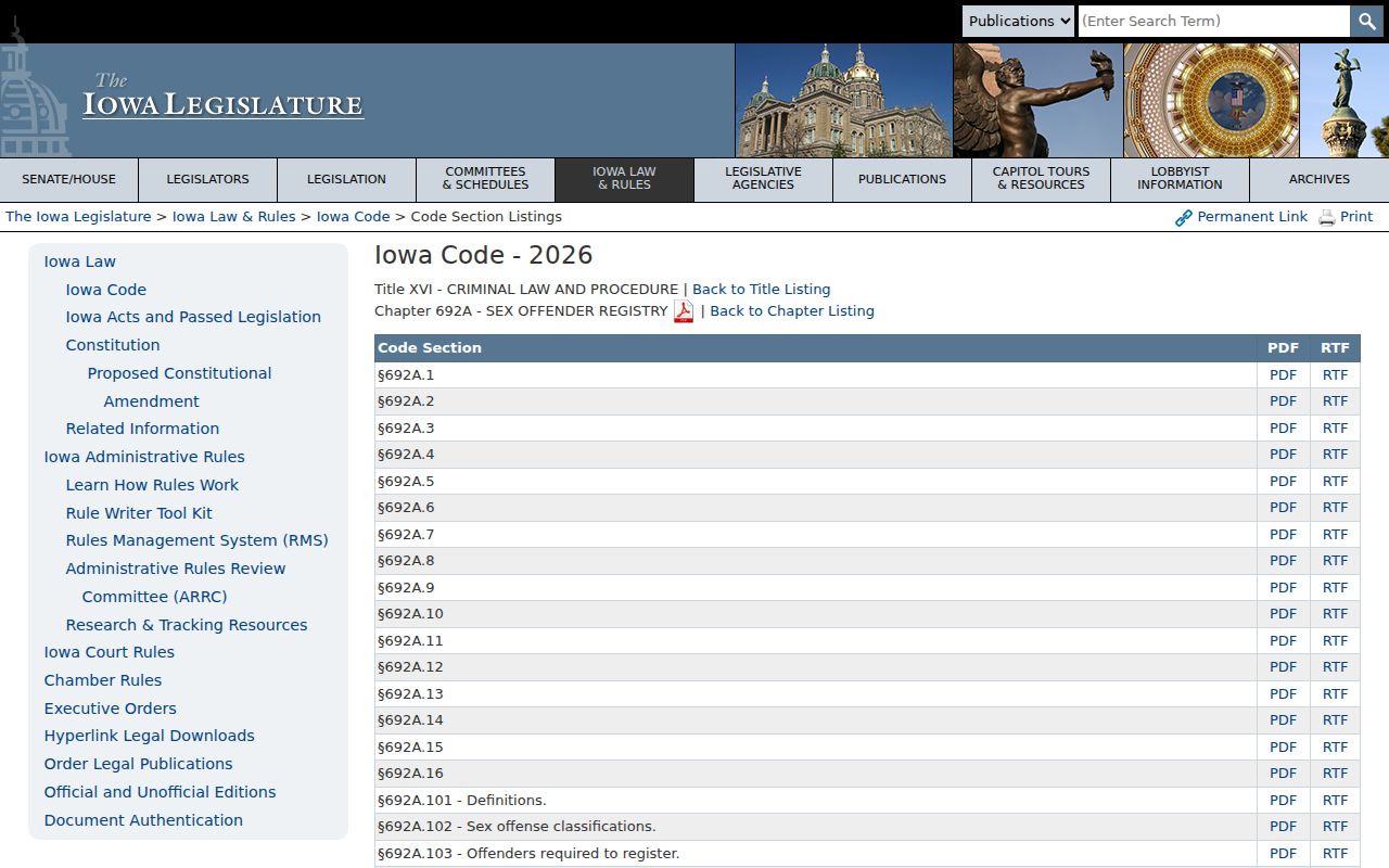 Iowa law governing Montgomery County sex offender registry profiles