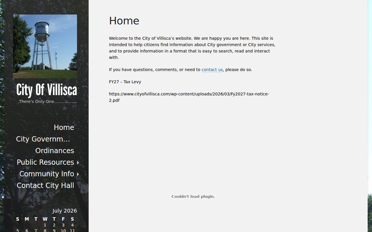 Villisca criminal records routing on the official city website